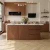 Modern 183 cm Matte Sintered Stone Kitchen Island with Storage, Walnut – AUD-H1918