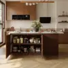 Modern 183 cm Matte Sintered Stone Kitchen Island with Storage, Walnut – AUD-H1918