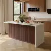 Modern 183 cm Matte Sintered Stone Kitchen Island with Storage, Walnut – AUD-H1918