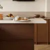 Modern 183 cm Matte Sintered Stone Kitchen Island with Storage, Walnut – AUD-H1918