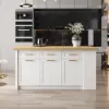 Picture of Modern 183 cm Wood Kitchen Island with Drawers & Cabinets, Natural & White