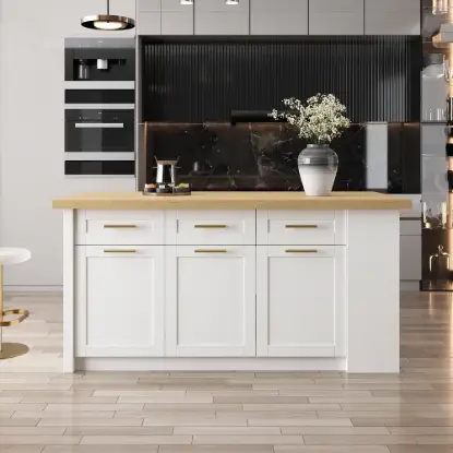 Picture of Modern 183 cm Wood Kitchen Island with Drawers & Cabinets, Natural & White
