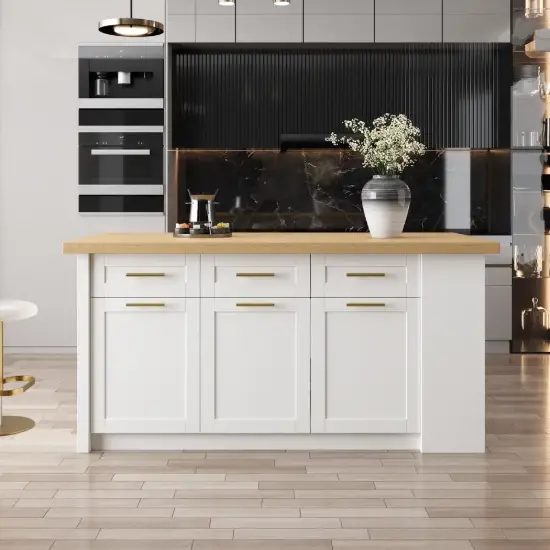 Picture of Modern 183 cm Wood Kitchen Island with Drawers & Cabinets, Natural & White