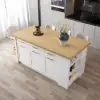 Picture of Modern 183 cm Wood Kitchen Island with Drawers & Cabinets, Natural & White