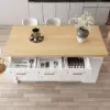 Picture of Modern 183 cm Wood Kitchen Island with Drawers & Cabinets, Natural & White