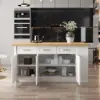 Picture of Modern 183 cm Wood Kitchen Island with Drawers & Cabinets, Natural & White