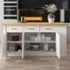 Picture of Modern 183 cm Wood Kitchen Island with Drawers & Cabinets, Natural & White
