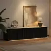 Aura 213 cm Ash Wood Fluted Black TV Unit with Sintered Stone Top
