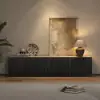 Aura 213 cm Ash Wood Fluted Black TV Unit with Sintered Stone Top