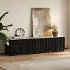 Aura 213 cm Ash Wood Fluted Black TV Unit with Sintered Stone Top