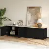 Aura 213 cm Ash Wood Fluted Black TV Unit with Sintered Stone Top