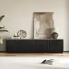 Aura 213 cm Ash Wood Fluted Black TV Unit with Sintered Stone Top