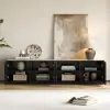 Aura 213 cm Ash Wood Fluted Black TV Unit with Sintered Stone Top