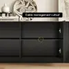 Aura 213 cm Ash Wood Fluted Black TV Unit with Sintered Stone Top