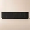 Aura 213 cm Ash Wood Fluted Black TV Unit with Sintered Stone Top