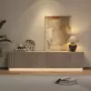 Aura 210 cm Ash Wood Fluted Walnut TV Unit with Sintered Stone Top – Slatted Whitewash Stand