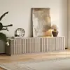 Aura 210 cm Ash Wood Fluted Walnut TV Unit with Sintered Stone Top – Slatted Whitewash Stand