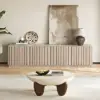 Aura 210 cm Ash Wood Fluted Walnut TV Unit with Sintered Stone Top – Slatted Whitewash Stand