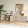 Aura 210 cm Ash Wood Fluted Walnut TV Unit with Sintered Stone Top – Slatted Whitewash Stand