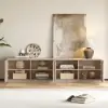 Aura 210 cm Ash Wood Fluted Walnut TV Unit with Sintered Stone Top – Slatted Whitewash Stand