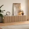 Aura 210 cm Ash Wood Fluted Walnut TV Unit with Sintered Stone Top – Slatted Natural Stand