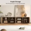 Aura 210 cm Ash Wood Fluted Walnut TV Unit with Sintered Stone Top – Slatted Natural Stand