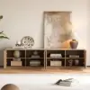 Aura 210 cm Ash Wood Fluted Walnut TV Unit with Sintered Stone Top – Slatted Natural Stand