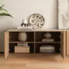 Aura 210 cm Ash Wood Fluted Walnut TV Unit with Sintered Stone Top – Slatted Natural Stand