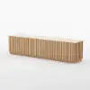 Aura 210 cm Ash Wood Fluted Walnut TV Unit with Sintered Stone Top – Slatted Natural Stand