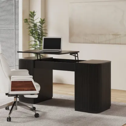 Modern Black Standing Computer Desk & Upholstered Swivel Task Office Chair Set (1500mm ) – AUD-H1929