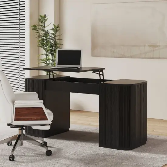 Modern Black Standing Computer Desk & Upholstered Swivel Task Office Chair Set (1500mm ) – AUD-H1929