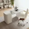 Modern White Standing Computer Desk & Upholstered Swivel Task Chair Set (1500mm )
