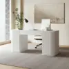 Modern White Standing Computer Desk & Upholstered Swivel Task Chair Set (1500mm )