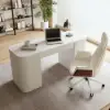 Modern White Standing Computer Desk & Upholstered Swivel Task Chair Set (1500mm )