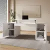 Modern White Standing Computer Desk & Upholstered Swivel Task Chair Set (1500mm )