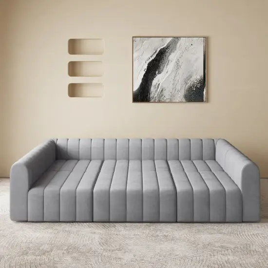 3023 mm 6-Piece Velvet Channel Tufted Upholstered Modular Sectional Sofa – Gray Pit Convertible
