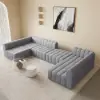 3023 mm 6-Piece Velvet Channel Tufted Upholstered Modular Sectional Sofa – Gray Pit Convertible