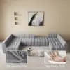 3023 mm 6-Piece Velvet Channel Tufted Upholstered Modular Sectional Sofa – Gray Pit Convertible