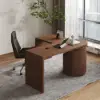 Modern 152 cm L-Shaped Walnut Office Desk with Drawers, Rotating Design – Dark Walnut