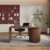 Modern 152 cm L-Shaped Walnut Office Desk with Drawers, Rotating Design – Dark Walnut