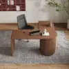 Modern 152 cm L-Shaped Walnut Office Desk with Drawers, Rotating Design – Dark Walnut