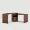 Modern 152 cm L-Shaped Walnut Office Desk with Drawers, Rotating Design – Dark Walnut