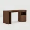Modern 152 cm L-Shaped Walnut Office Desk with Drawers, Rotating Design – Dark Walnut