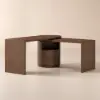 Modern 152 cm L-Shaped Walnut Office Desk with Drawers, Rotating Design – Dark Walnut