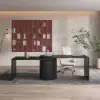 Modern 152 cm L-Shaped Black Executive Desk with Drawers, Rotating Design