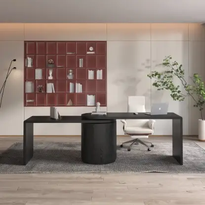 Modern 152 cm L-Shaped Black Executive Desk with Drawers, Rotating Design