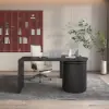 Modern 152 cm L-Shaped Black Executive Desk with Drawers, Rotating Design
