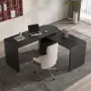 Modern 152 cm L-Shaped Black Executive Desk with Drawers, Rotating Design