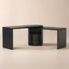 Modern 152 cm L-Shaped Black Executive Desk with Drawers, Rotating Design
