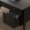 Mid Century Modern 163 cm Rectangular Black Wood Desk with 6 Drawers